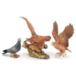 Three Beswick birds, two with matt glaze comprising pheasant, golden eagle and pigeon numbered 1383,