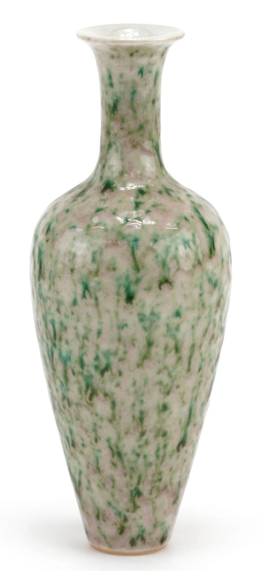 Chinese porcelain vase having a spotted green and red glaze, six figure character marks to the base - Image 2 of 8