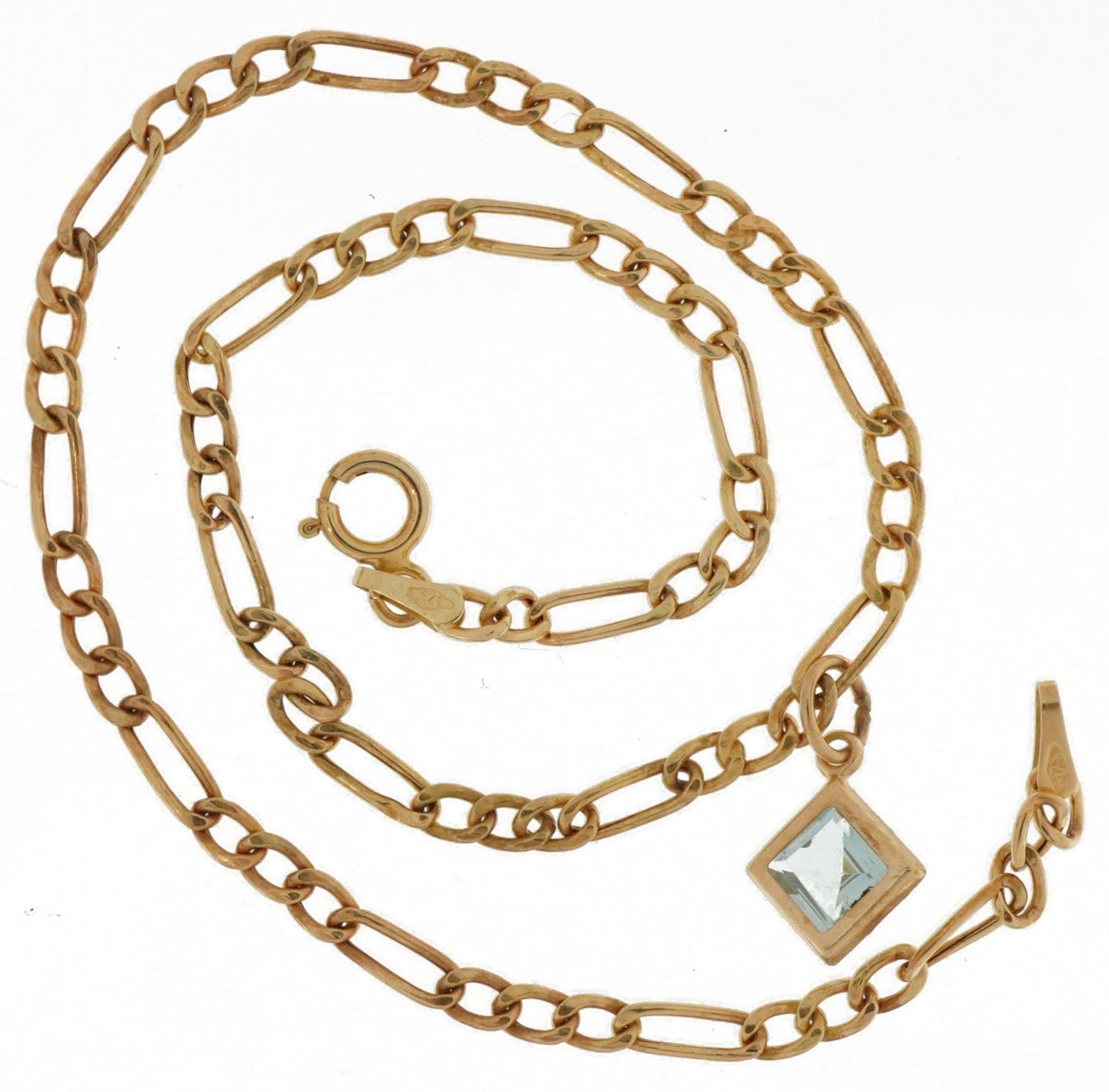 9ct gold Figaro link bracelet with topaz charm, 24cm in length, 1.2g - Bild 2 aus 4