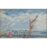 Derek Langton Rogers - Thames barge, Impressionist oil on canvas, inscribed verso, unframed, 61cm