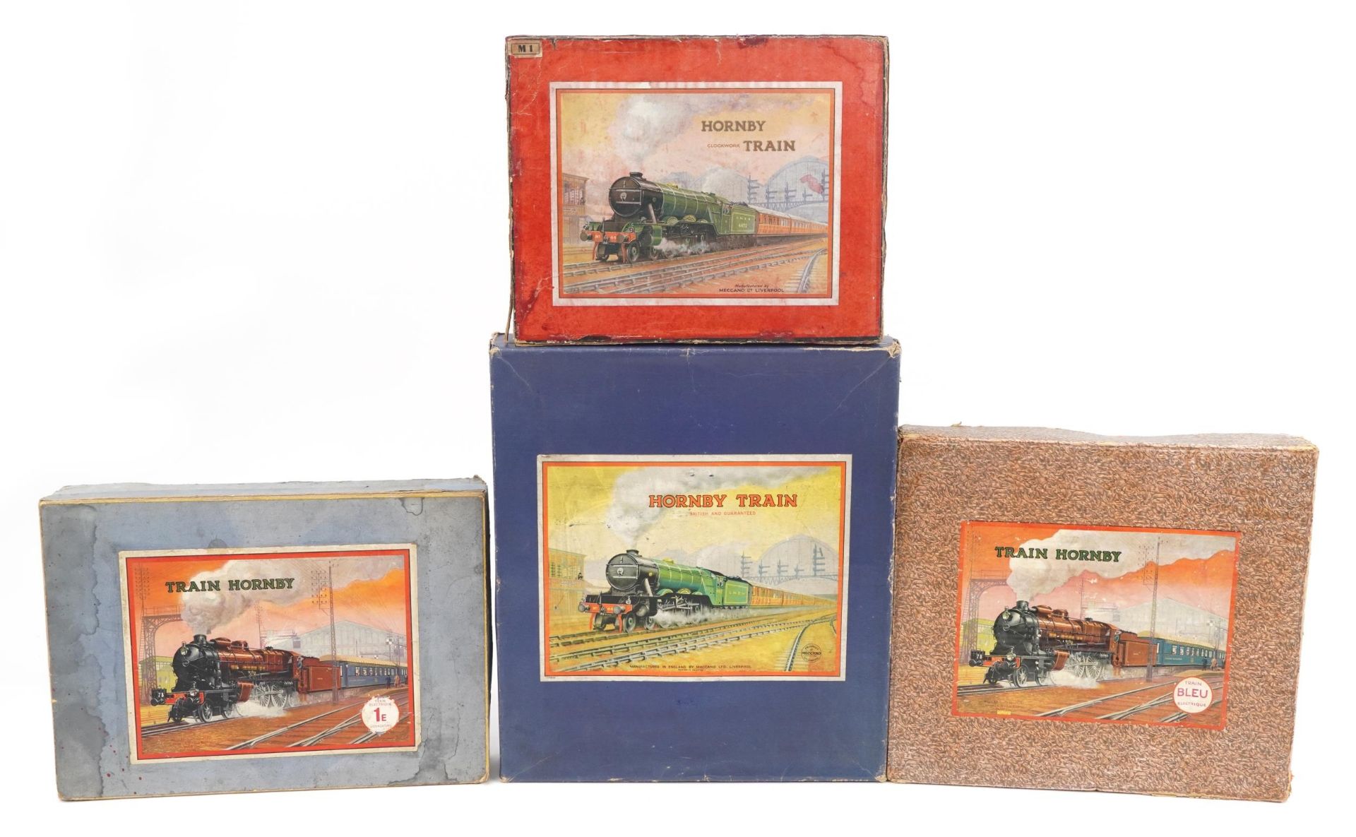 Four vintage Hornby O gauge model railway boxes