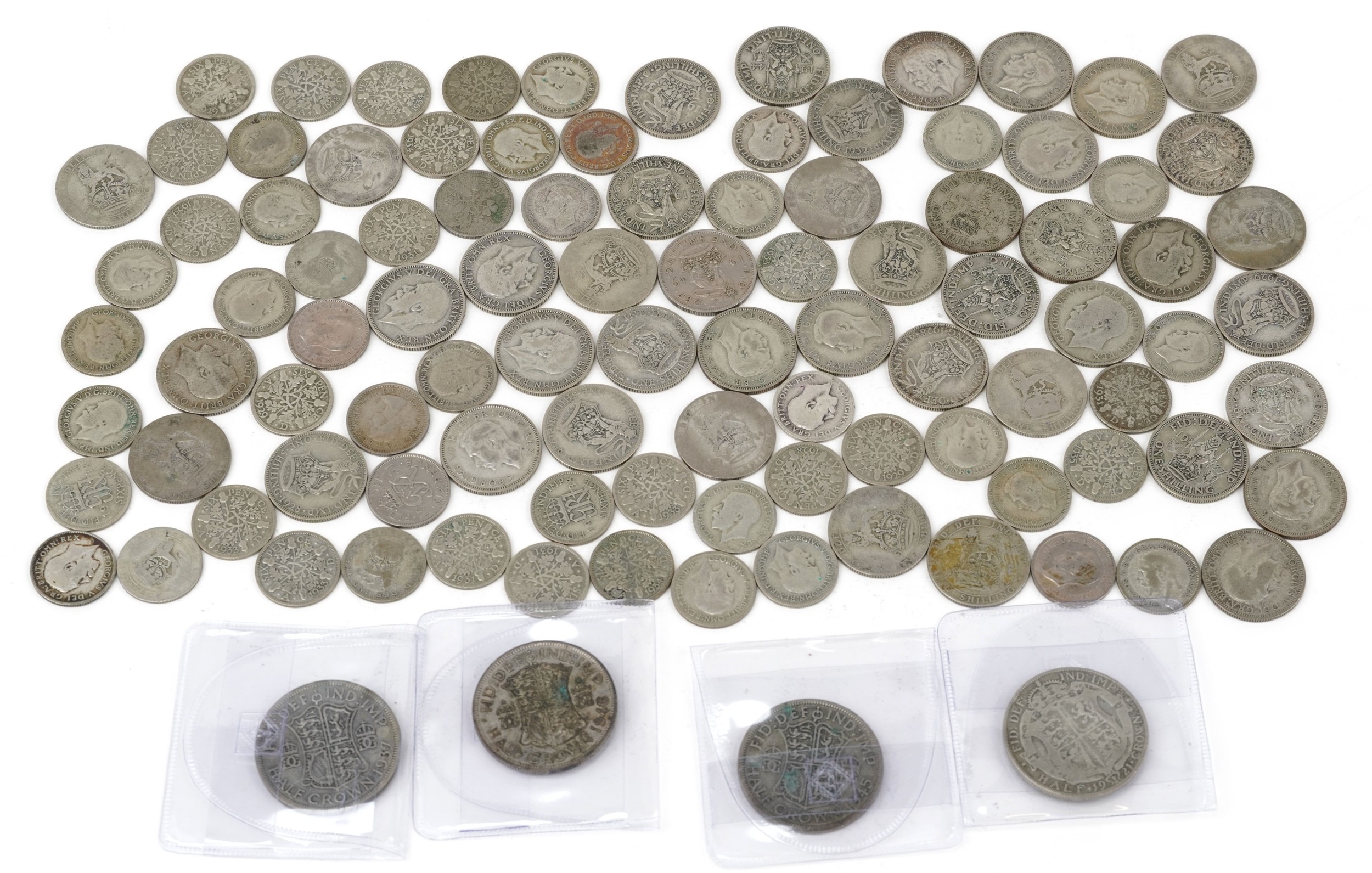 Collection of British pre decimal, pre 1947 coins including half crowns and shillings