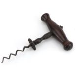 Antique steel corkscrew with hardwood handle