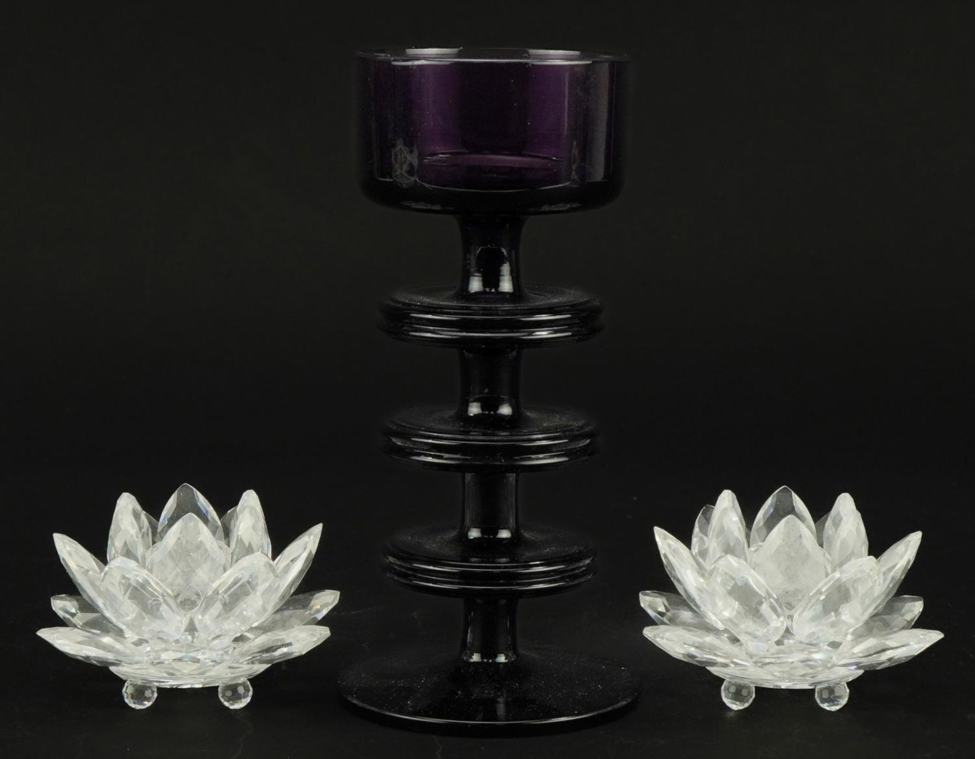 Wedgwood amethyst glass candle holder designed by Stennett Willson and a pair of Swarovski Crystal - Image 5 of 7