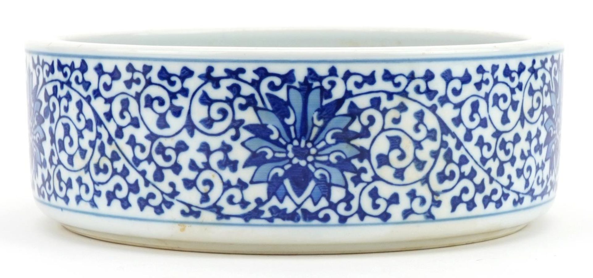 Chinese blue and white porcelain bowl hand painted with flowers, six figure character marks to the