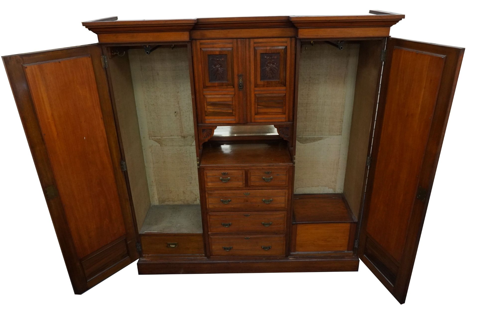 Edwardian satinwood compactum wardrobe with two bevelled glass mirrored doors, two central - Image 2 of 3