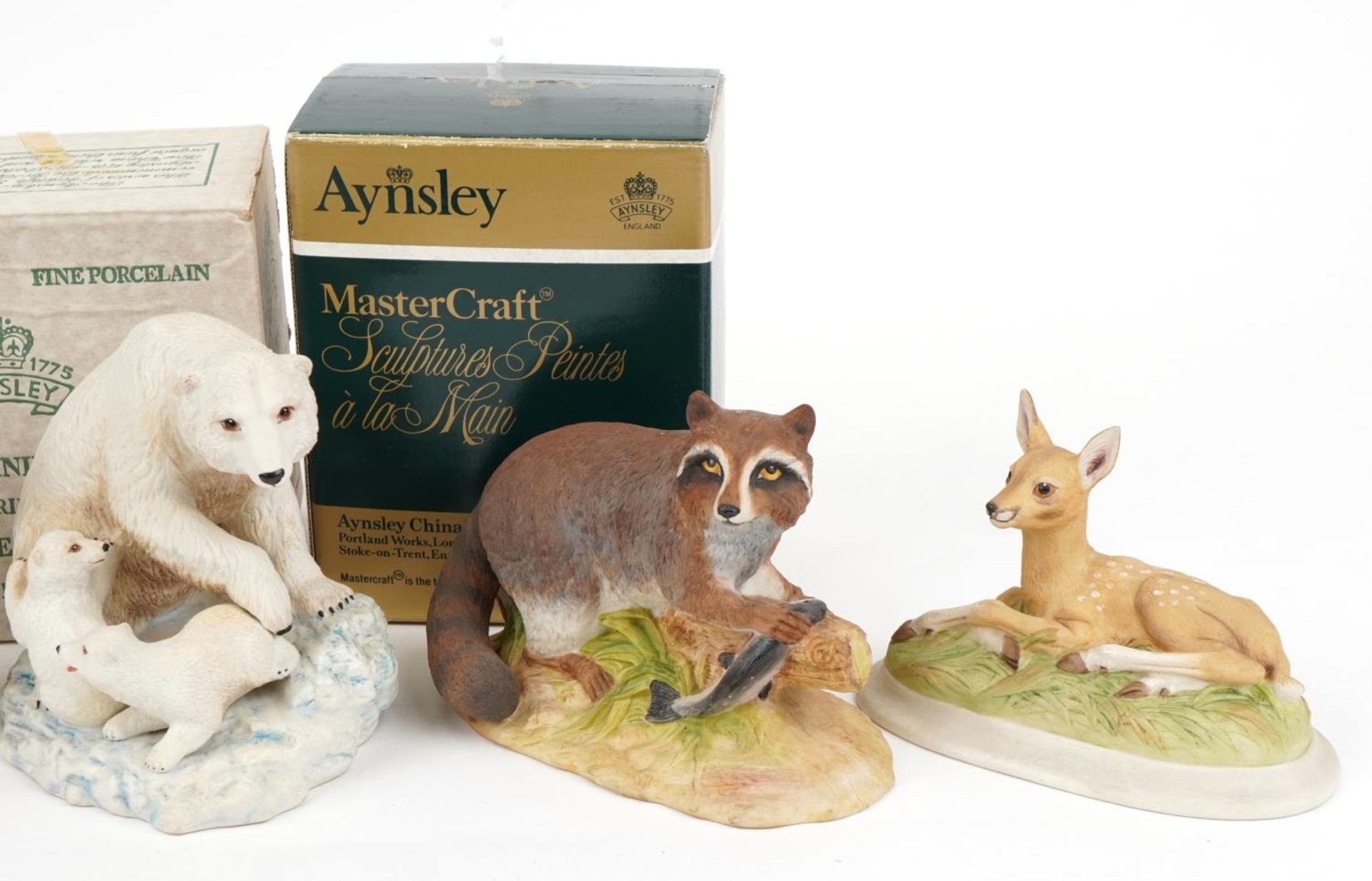 Six Aynsley porcelain animals including walrus, polar bear and racoon, the largest 18cm in length - Image 5 of 8