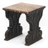 Antique carved oak occasional stool, 40cm H x 40cm W x 35cm D