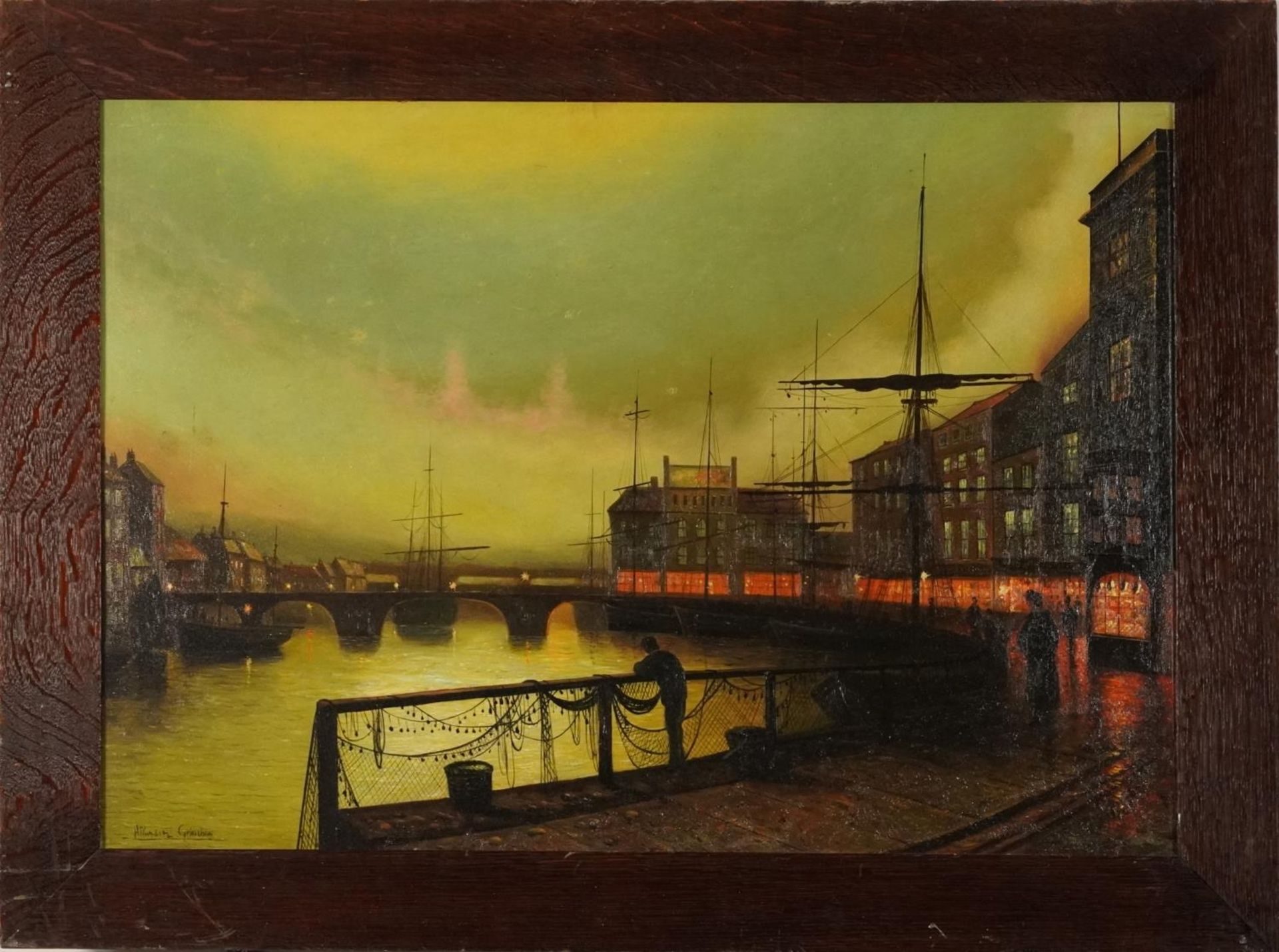 Liverpool dockyard with buildings, oil on board, framed, 76cm x 53cm excluding the frame - Bild 4 aus 8