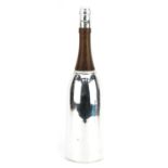Silver plated cocktail shaker in the form of a Champagne bottle, 37cm high