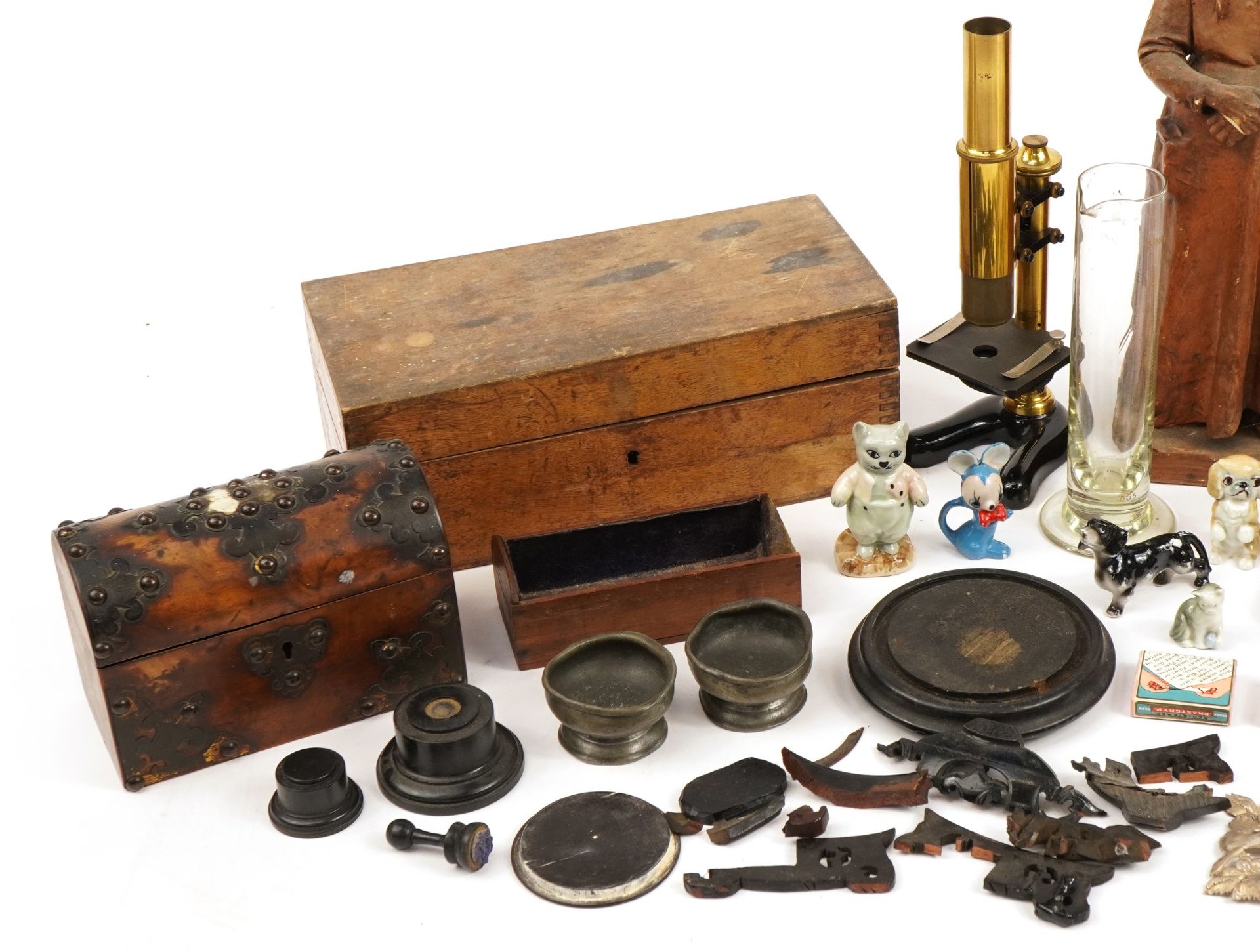 Sundry items including an antique walnut dome topped casket with bronzed metal mounts, large plaster - Image 2 of 3