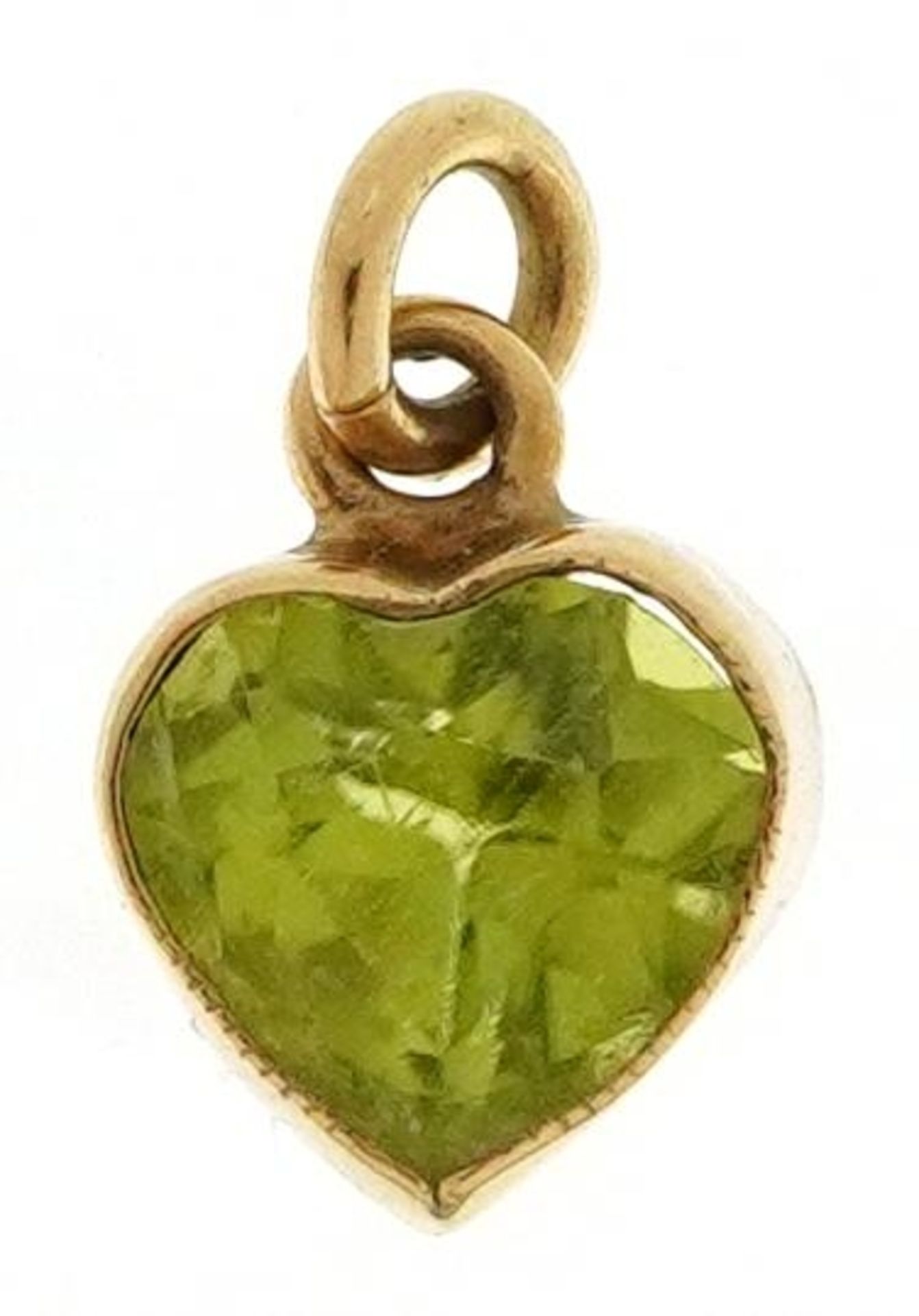 9ct gold peridot love heart pendant, 9.0mm high, 0.4g