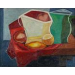 Manner of Juan Gris - Still life vessels, Cubist school oil on board, mounted and framed, 34cm x