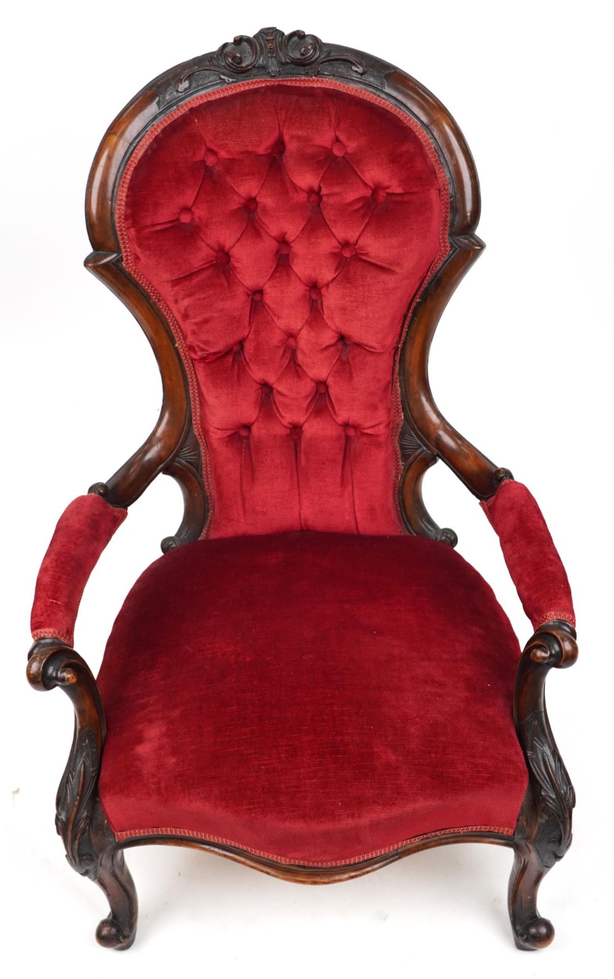 Victorian mahogany framed bedroom chair with red button back upholstery, 96cm high - Bild 3 aus 4