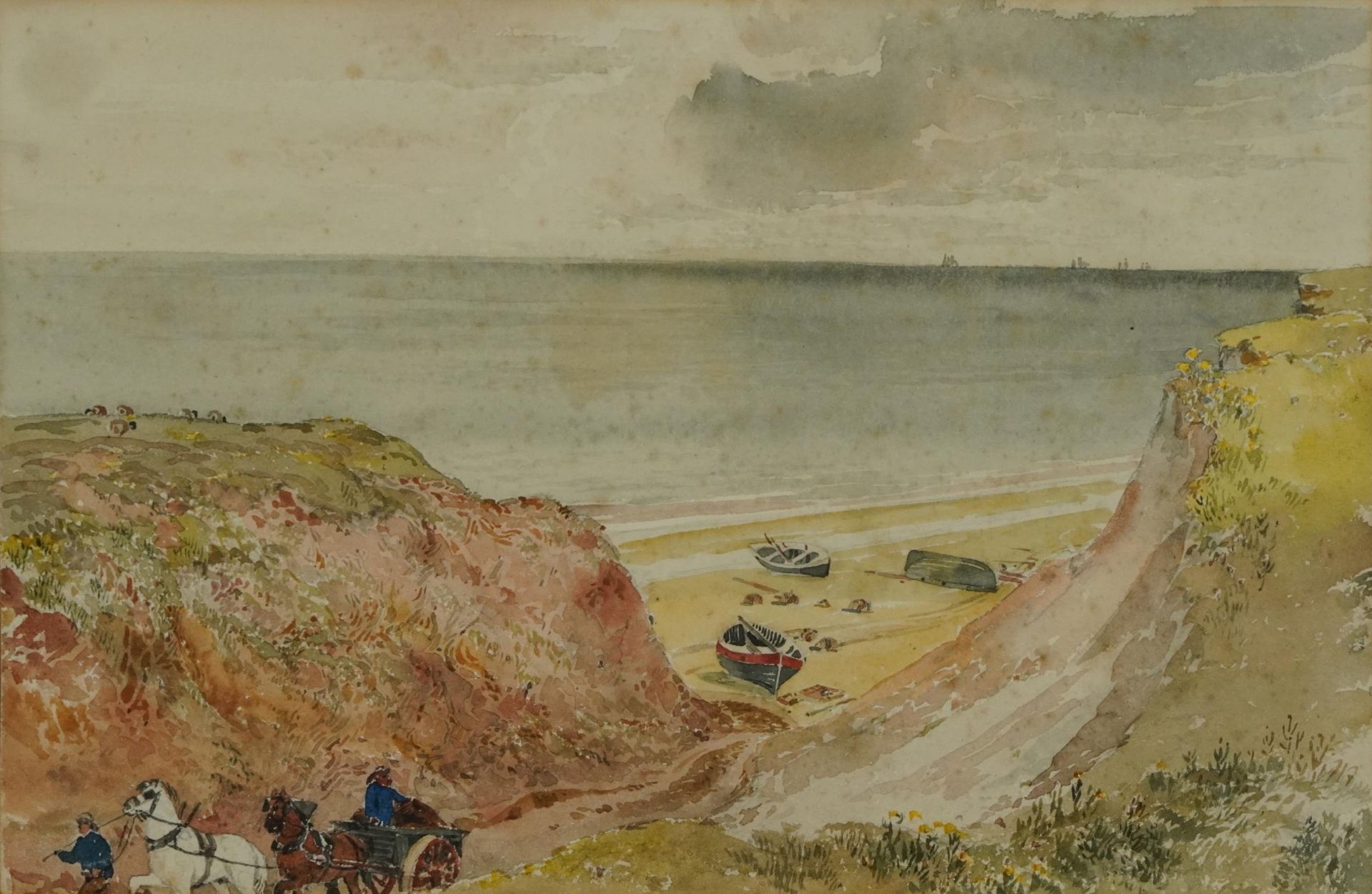 Samuel Lucas - Smugglers at Cromer, Norfolk, 19th century watercolour, The Fine Arts Society label