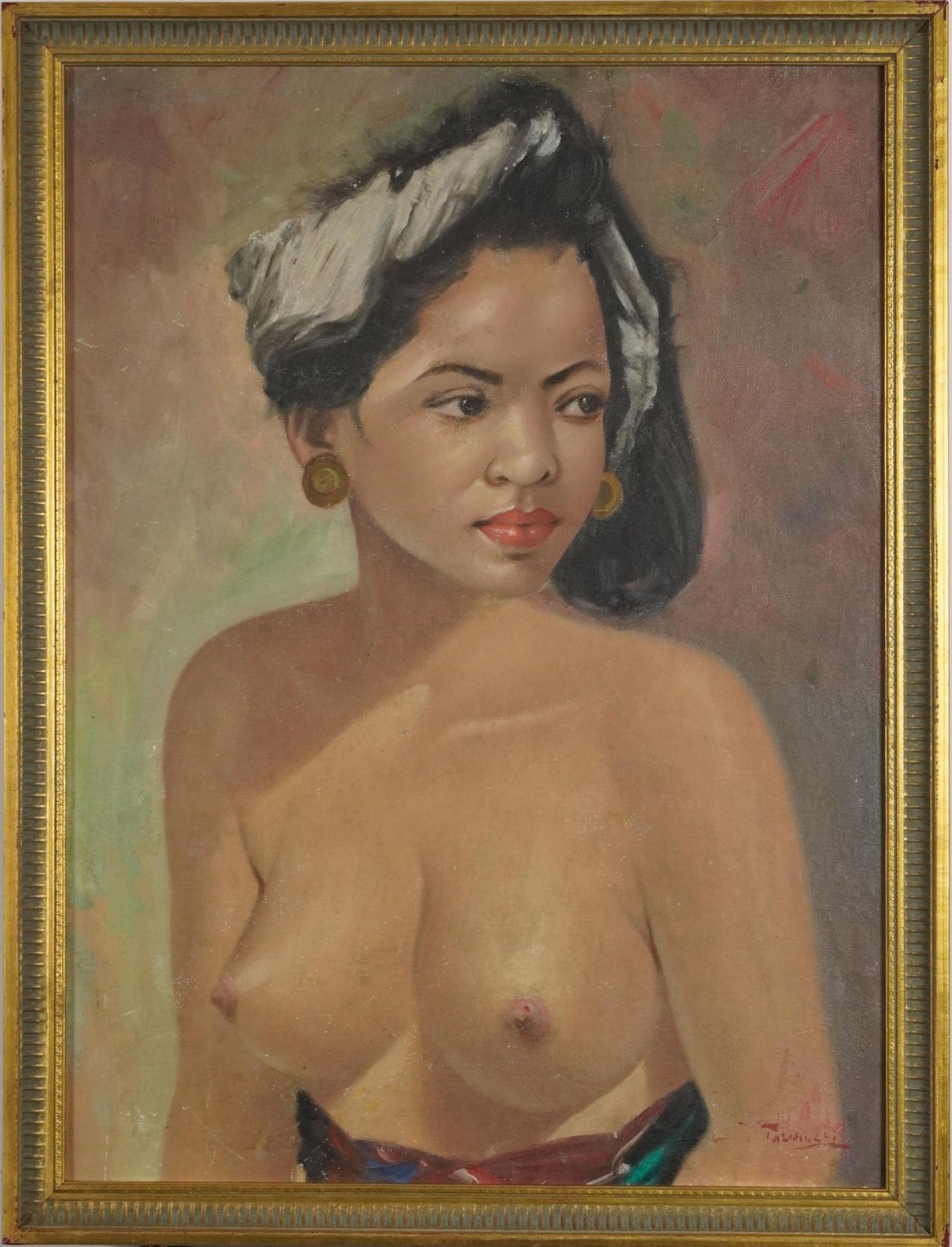 Igor Talwinski - Semi nude portrait of a Burmese female, Polish School oil on board, inscribed - Image 3 of 8