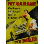 Reproduction My Garage, My Rules tin sign, 70cm x 50cm