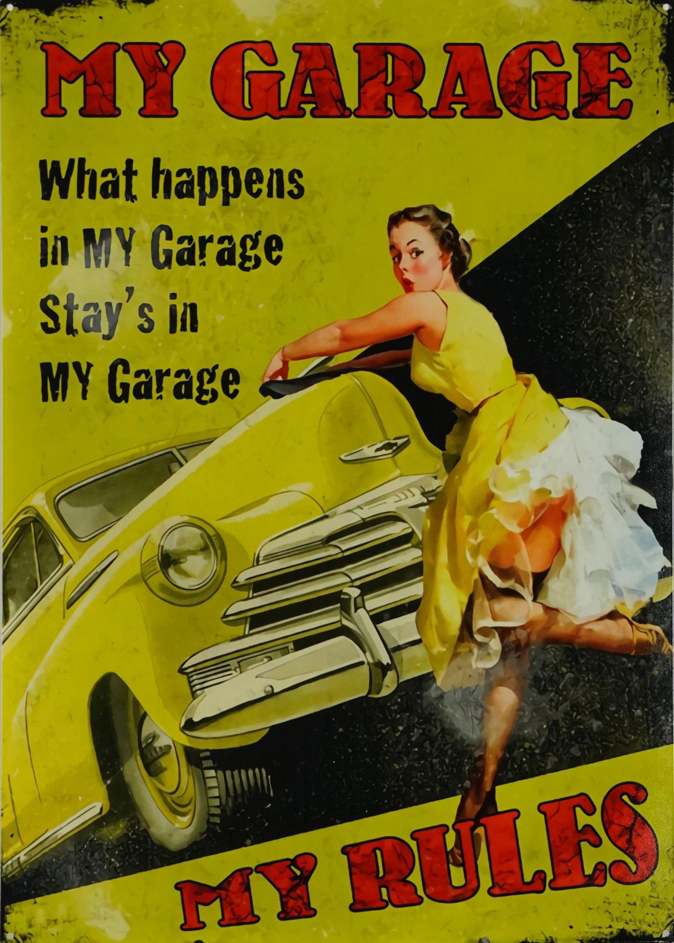 Reproduction My Garage, My Rules tin sign, 70cm x 50cm