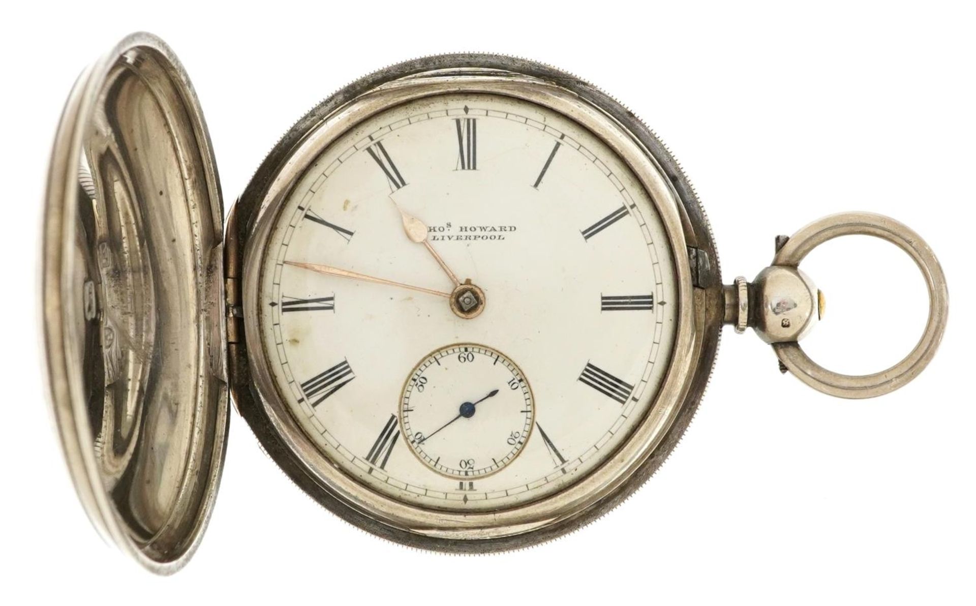 Thomas Howard, gentlemen's Victorian silver full hunter pocket watch with enamelled dial, the