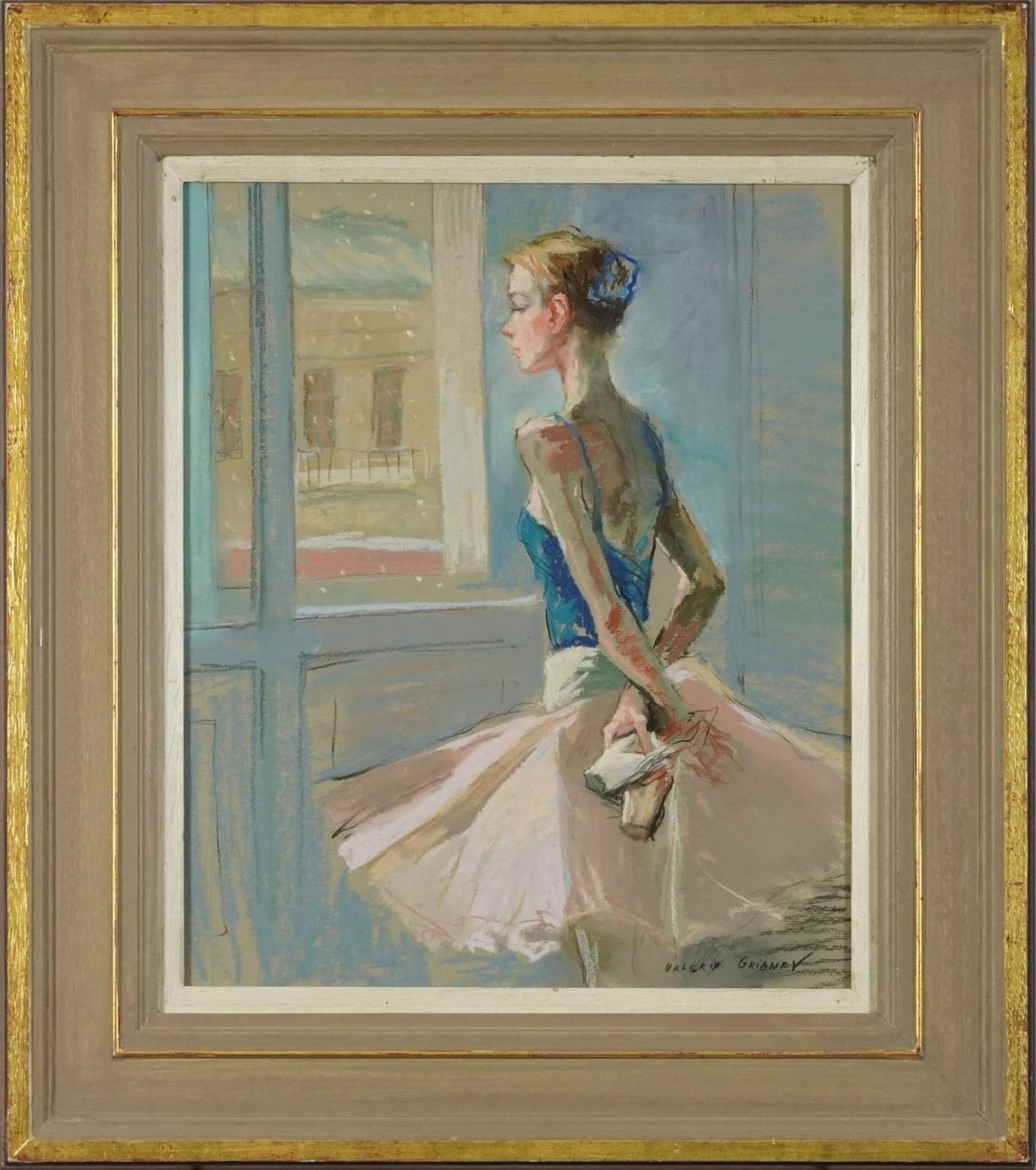 Valeriy Gridnev - Watching the snow, Russian pastel, Francis Iles label verso, mounted, framed and - Bild 2 aus 7