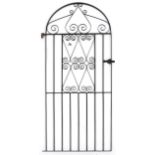 Black painted wrought iron garden gate, 180cm high x 80cm wide