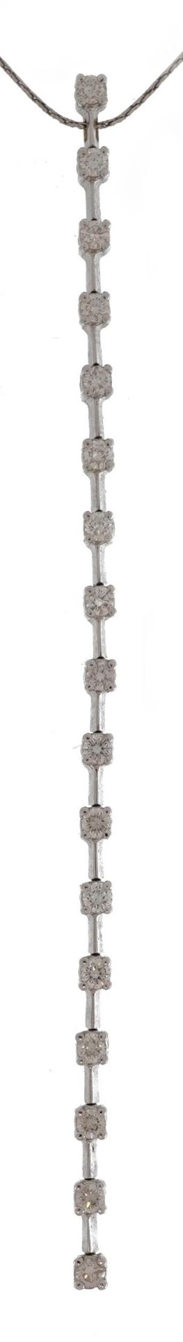 18ct white gold diamond line pendant set with seventeen diamonds on an 18ct white gold necklace,