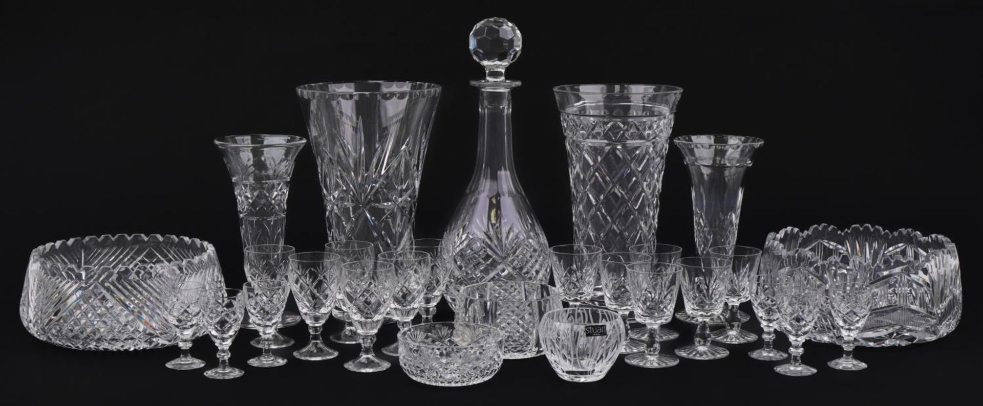 Collection of cut crystal and glassware including Webb Corbet and Stuart, the largest 32.5cm high