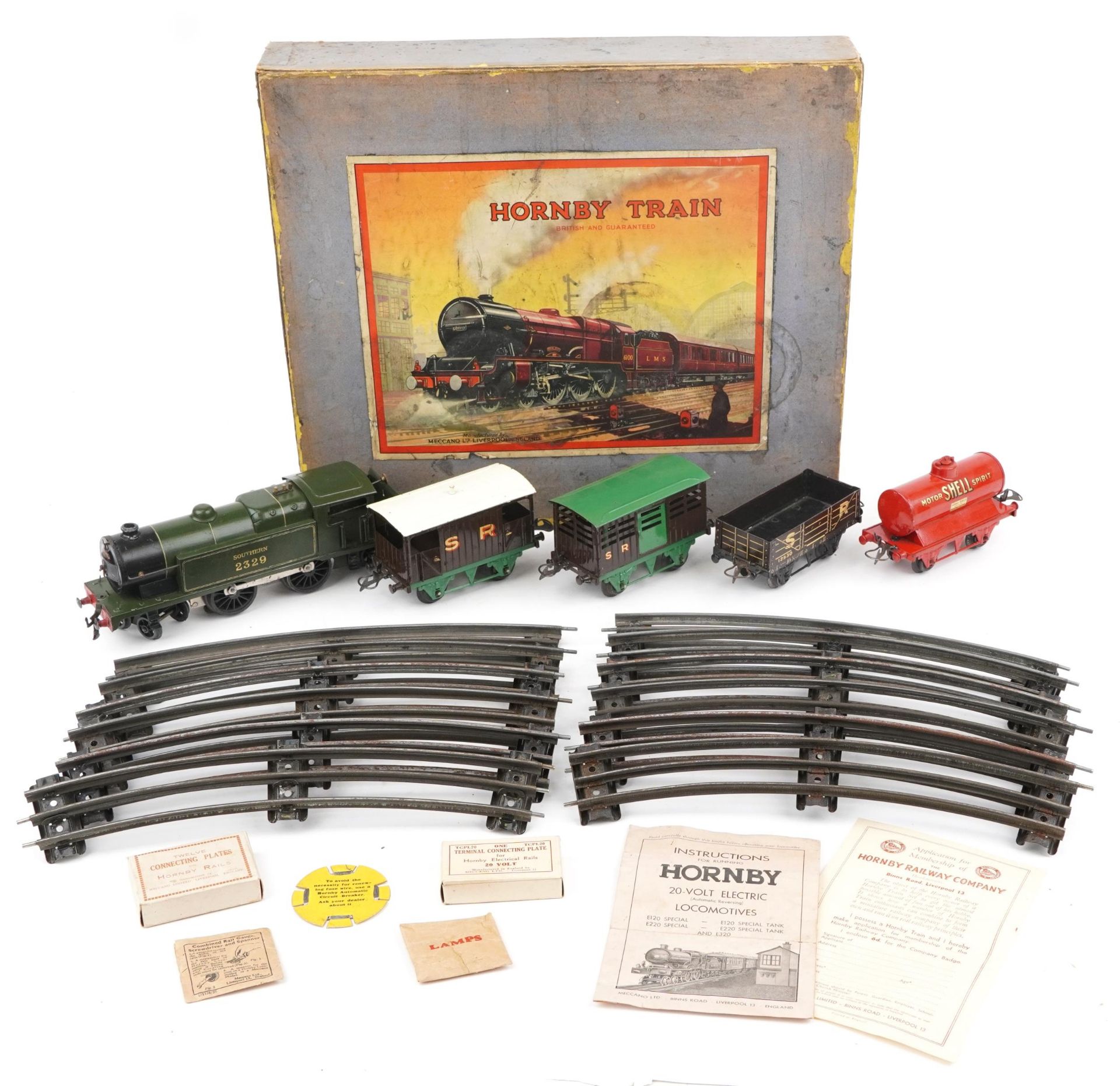 Hornby O gauge tinplate model railway electric tank goods set with box No TS450