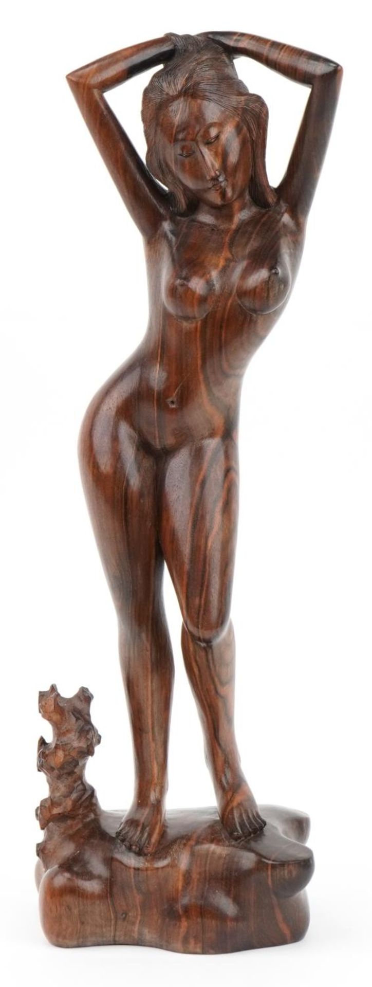 Thai tribal interest rosewood carving of a standing nude female, 52.5cm high - Image 3 of 14