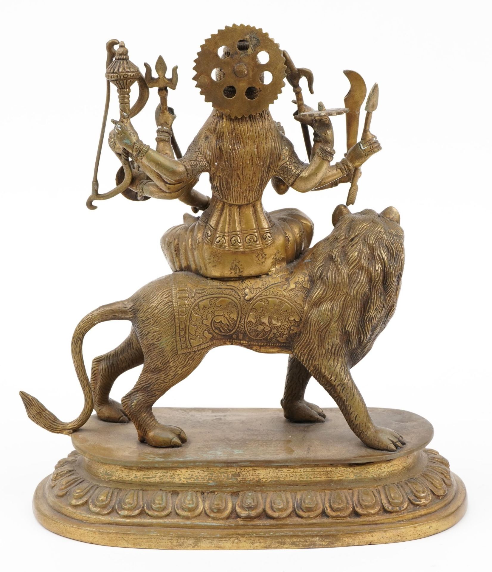 Indian patinated bronze figure of Durga on lion back, 36cm high - Image 4 of 6