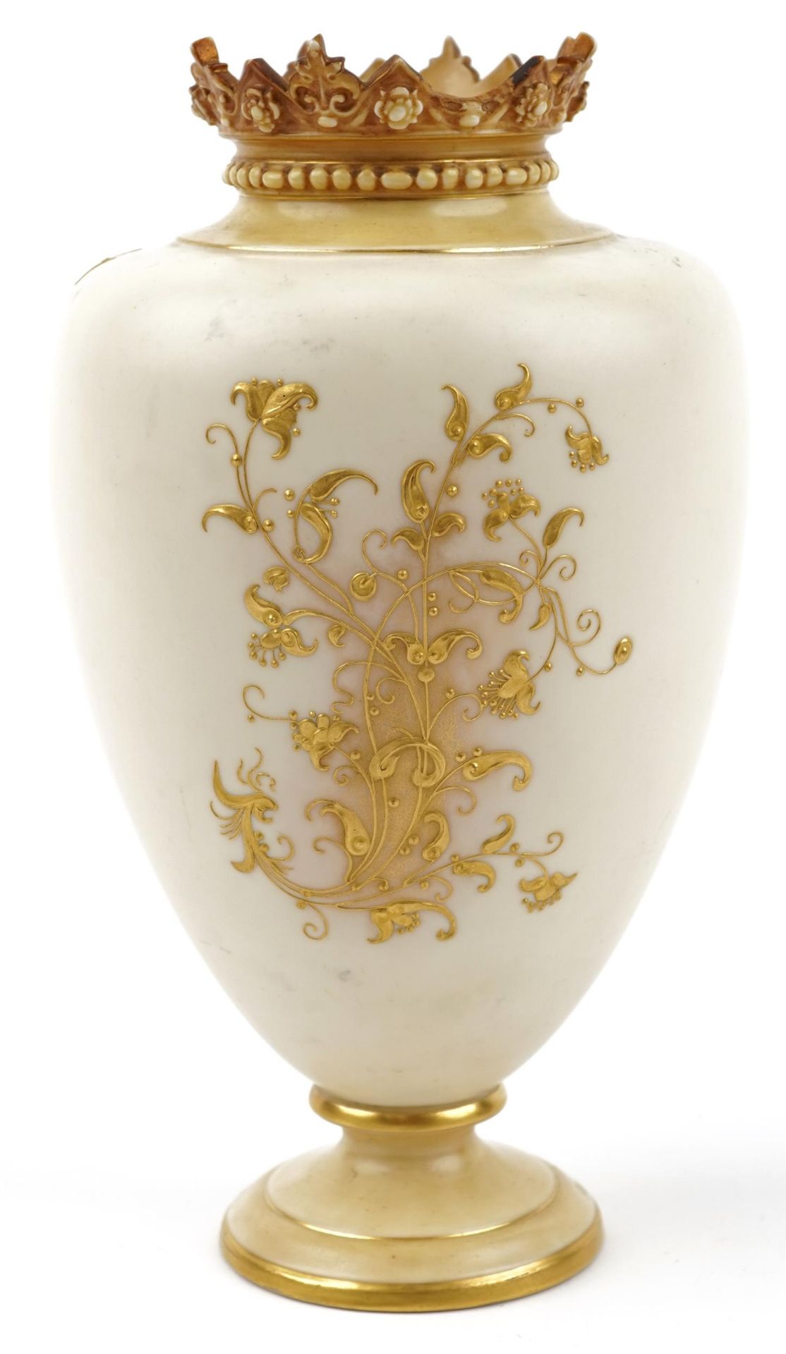 Royal Worcester, Victorian blush ivory porcelain vase gilded with flowers, numbered 1268 to the - Image 2 of 4