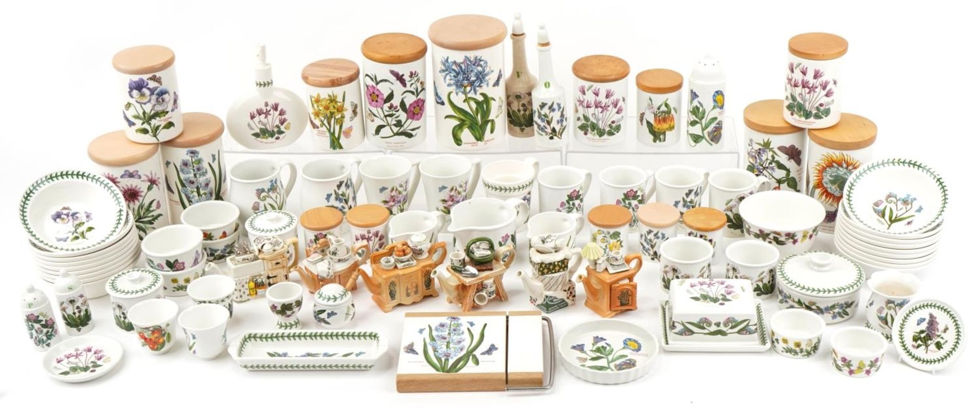 Large collection of Portmeirion Botanic Garden dinnerware, teaware and storage jars, the largest