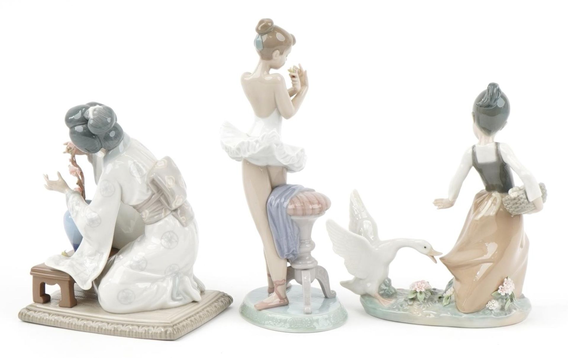 Three Lladro porcelain figurines with boxes including a Geisha girl with a vase of flowers, the - Image 5 of 10