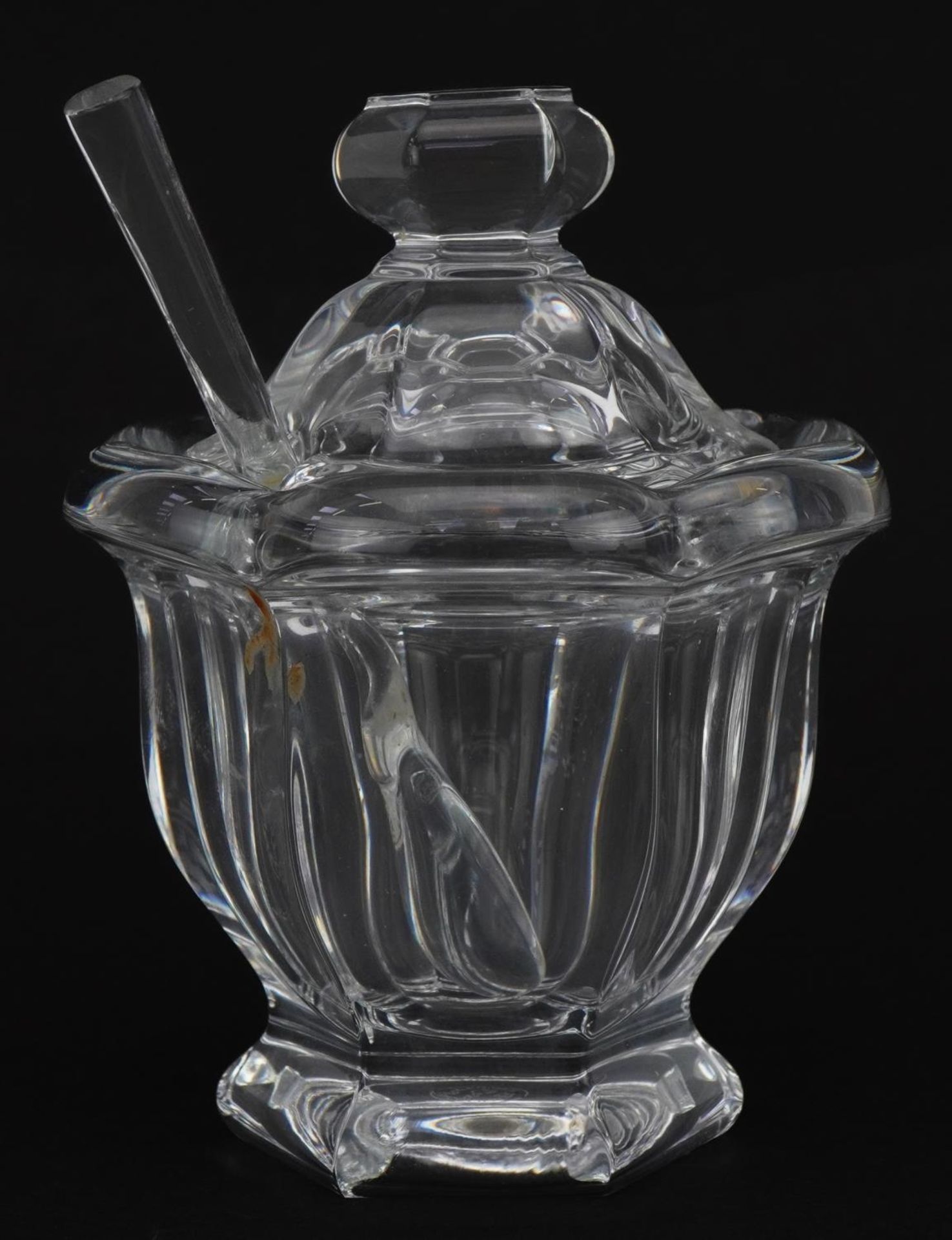 Baccarat, French crystal sauce lidded preserve pot with spoon, 11.5cm high - Image 4 of 8