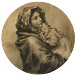 Attributed to Cicely Mary Barker - Mother and child, circular monochrome watercolour, inscribed in