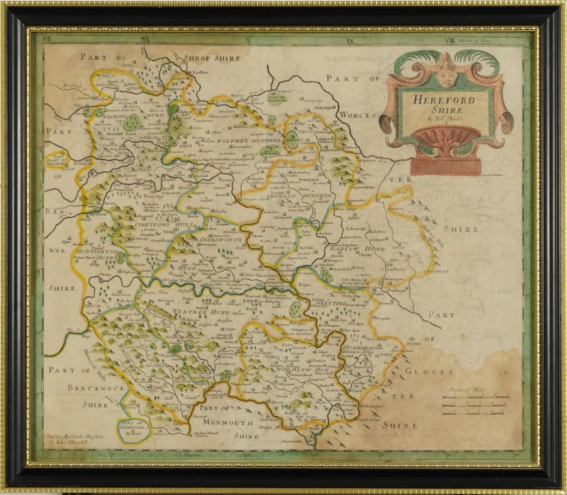 Three Robert Morden antique hand coloured maps comprising Herefordshire, Somersetshire and - Bild 3 aus 15