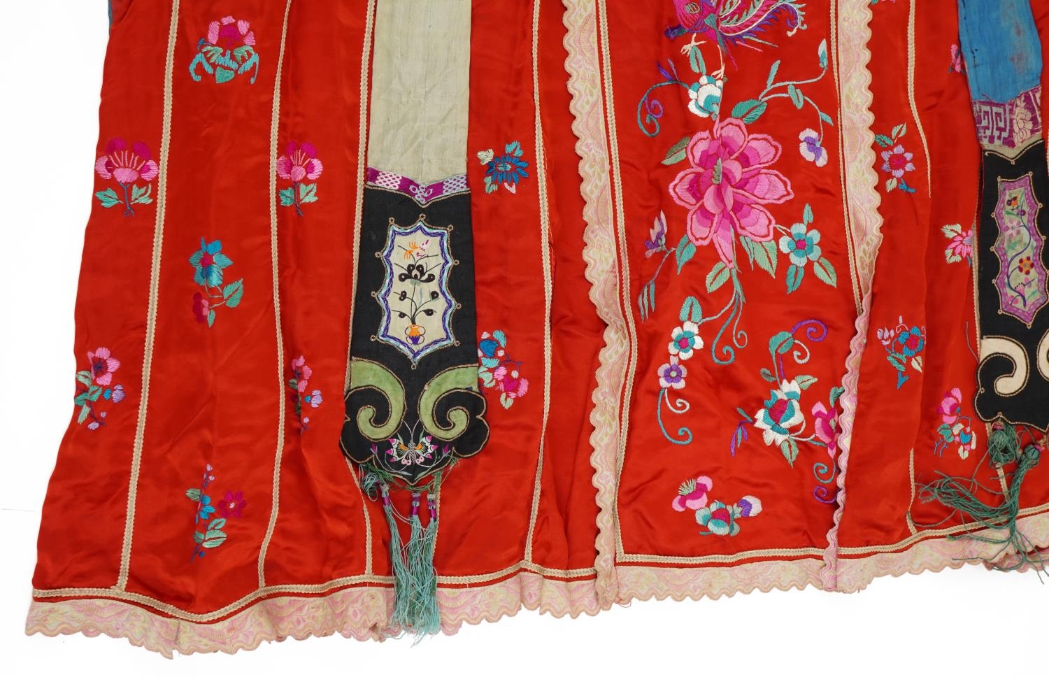 Chinese Canton silk skirt embroidered with flowers and a silk hat embroidered with a toad, the - Image 5 of 12