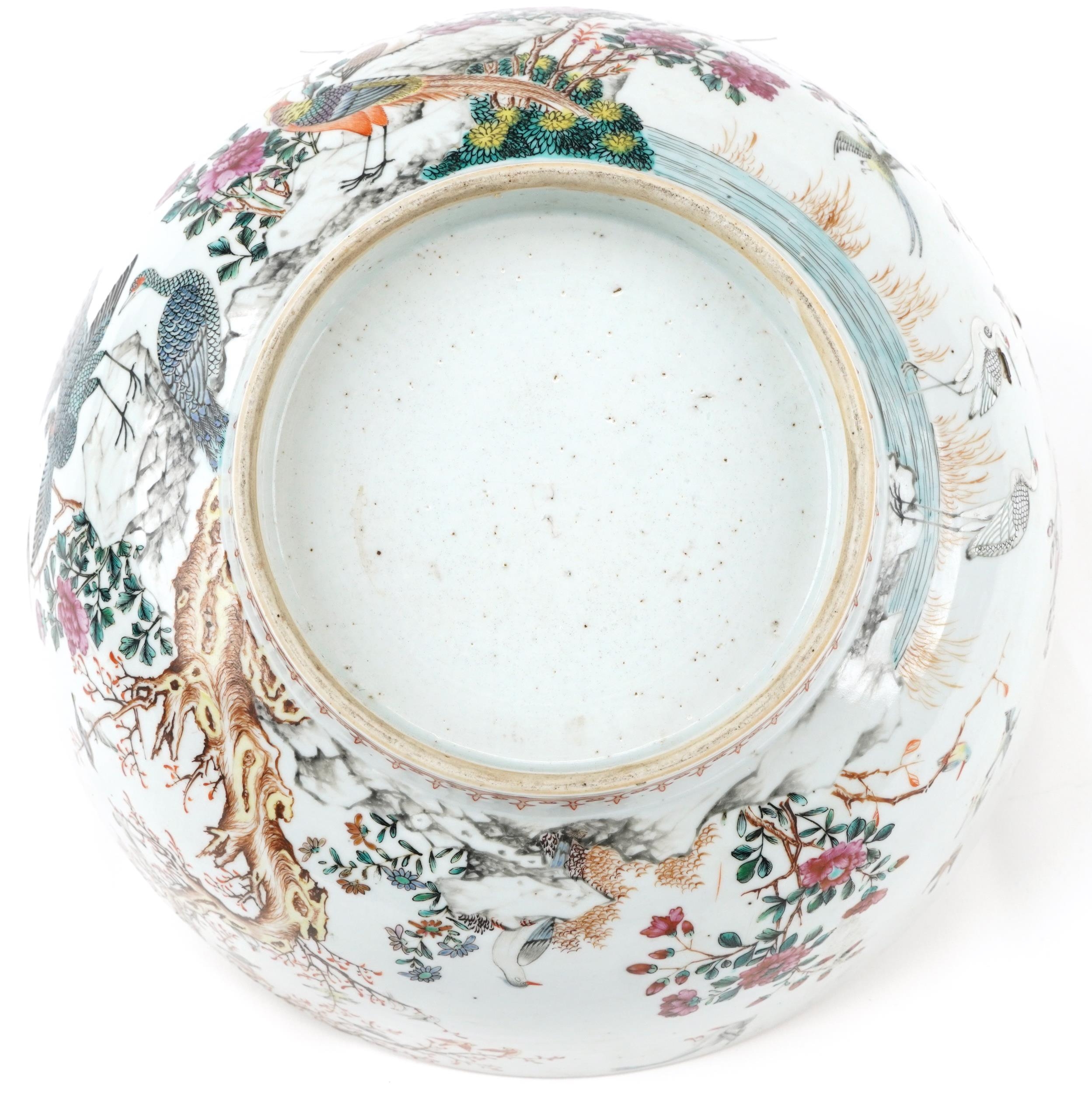 Chinese Mandarin porcelain punch bowl hand painted in the famille rose palette with birds of - Image 5 of 6