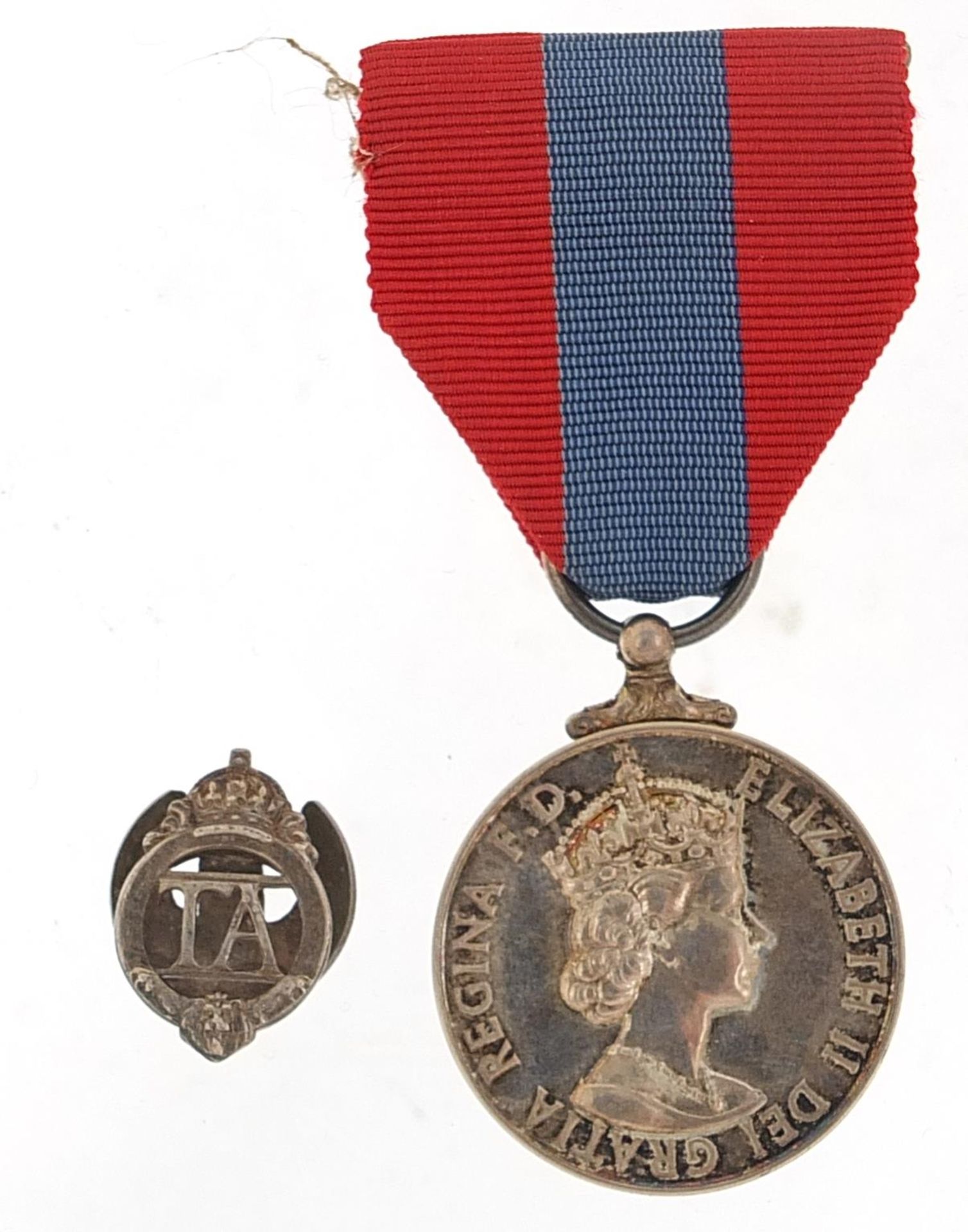 Military interest Elizabeth II Faithful Service medal and TA lapel, the Faithful Service medal - Bild 2 aus 6