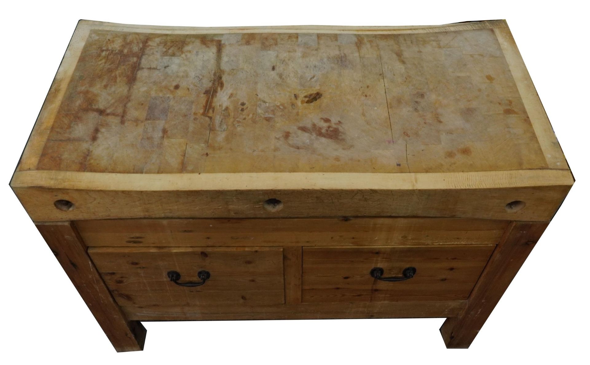 Victorian pine butcher's block with two drawers to the base, 90cm H x 122cm W x 61cm D - Image 2 of 3