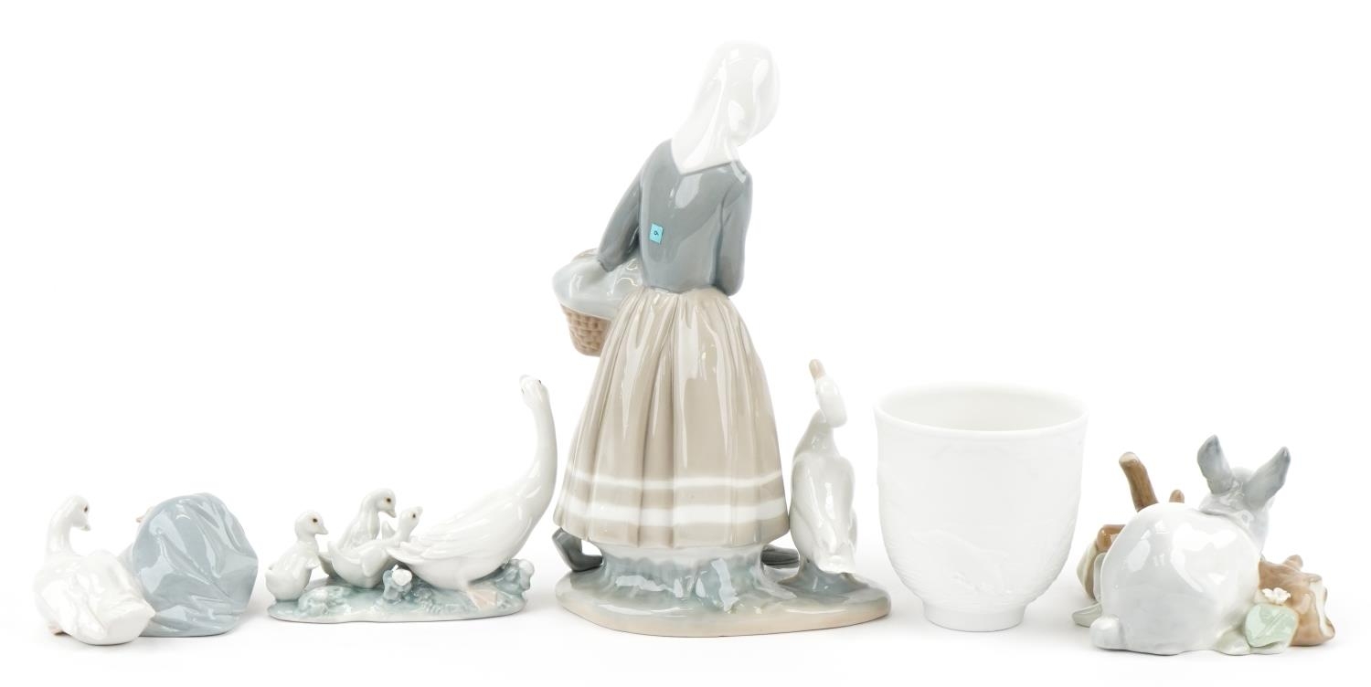 Four Lladro porcelain animals, figures and a bell with boxes, the largest 22cm high - Image 6 of 10