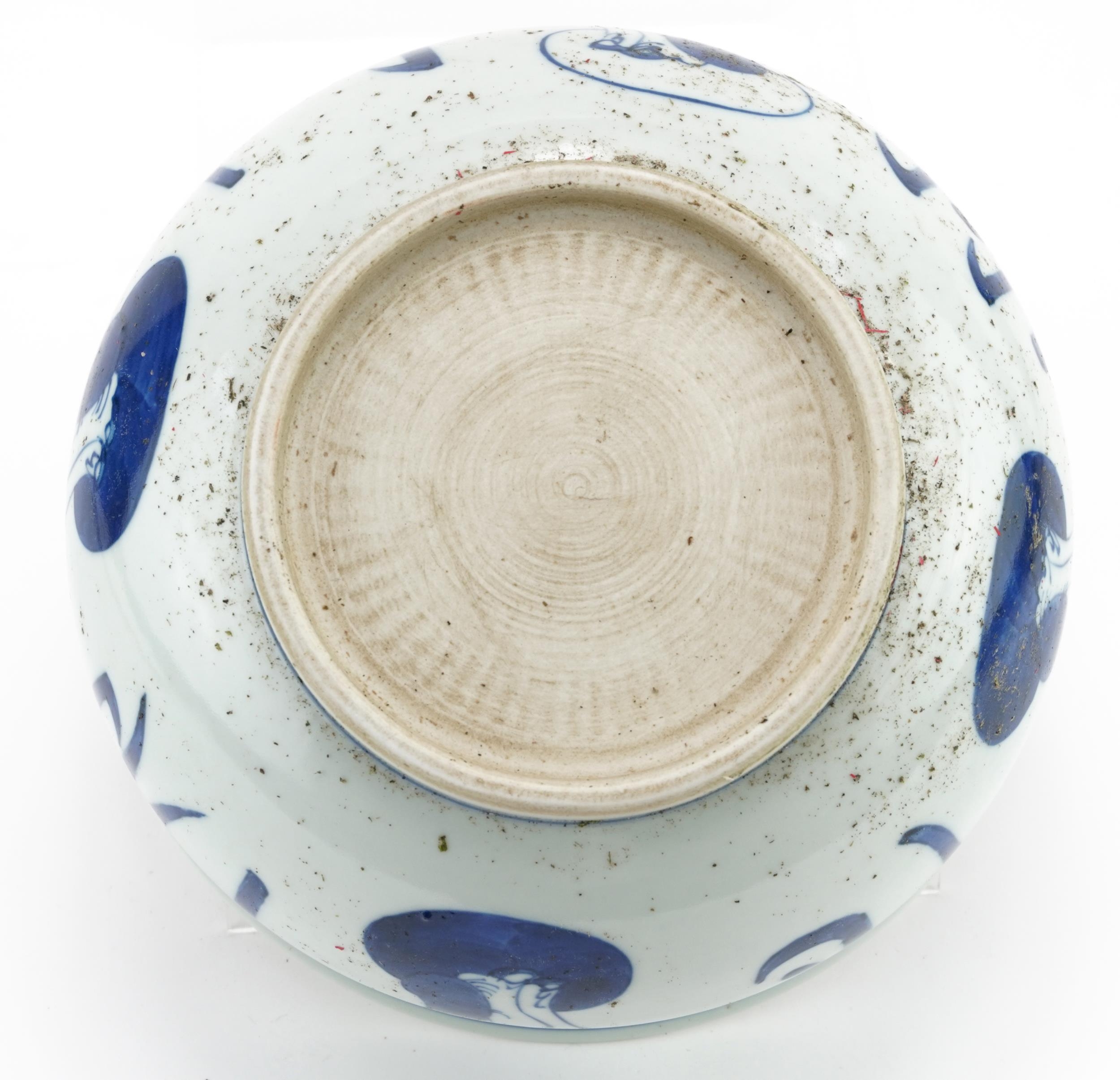 Chinese blue and white porcelain censer hand painted with monks and calligraphy, 20.5cm in diameter - Image 6 of 6