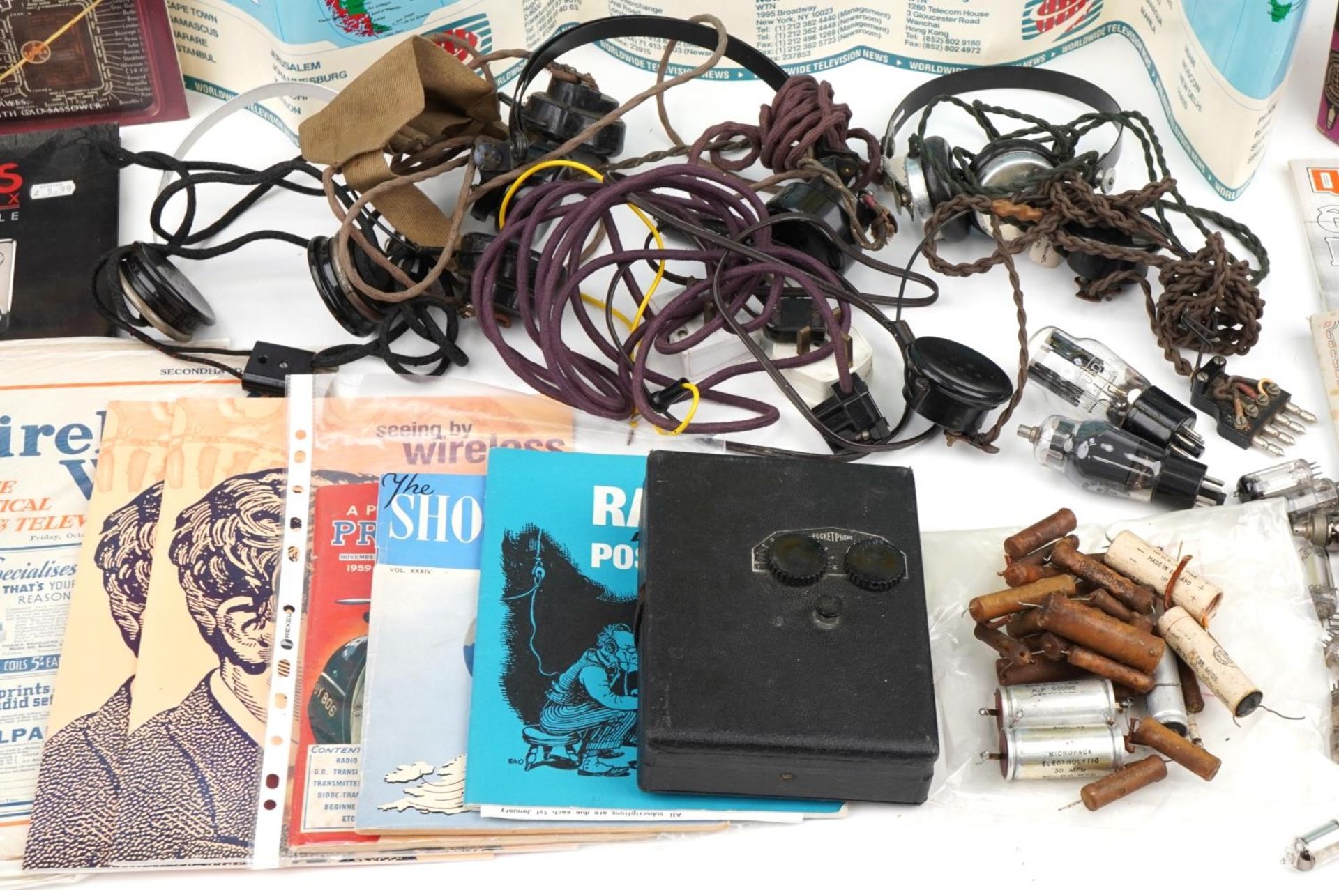 Collection of vintage radio valves, headphones, books, magazines and a World Television Standards - Image 3 of 6