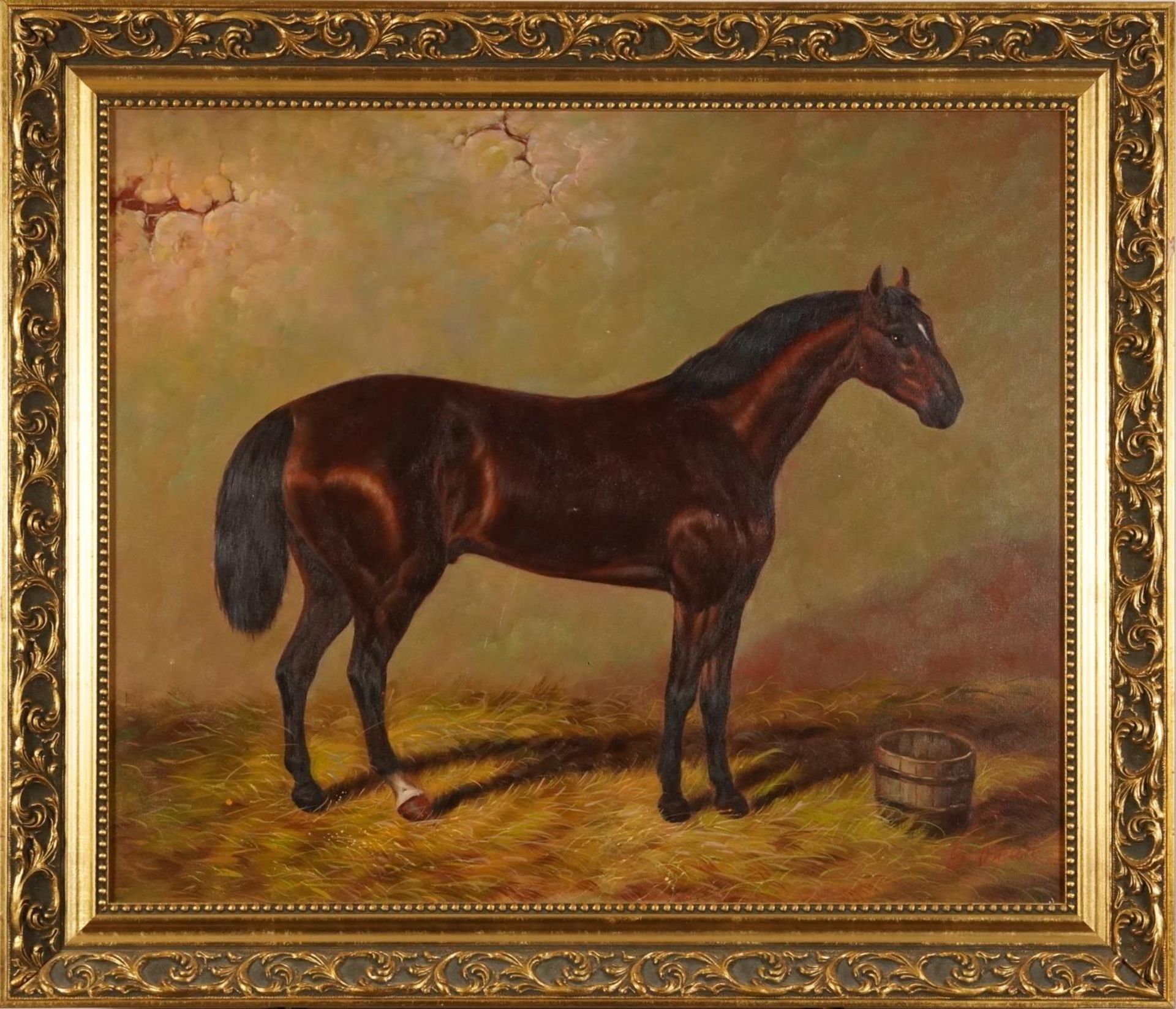 Study of a bay horse, equestrian interest oil on canvas, indistinctly signed, mounted and framed, - Image 3 of 10