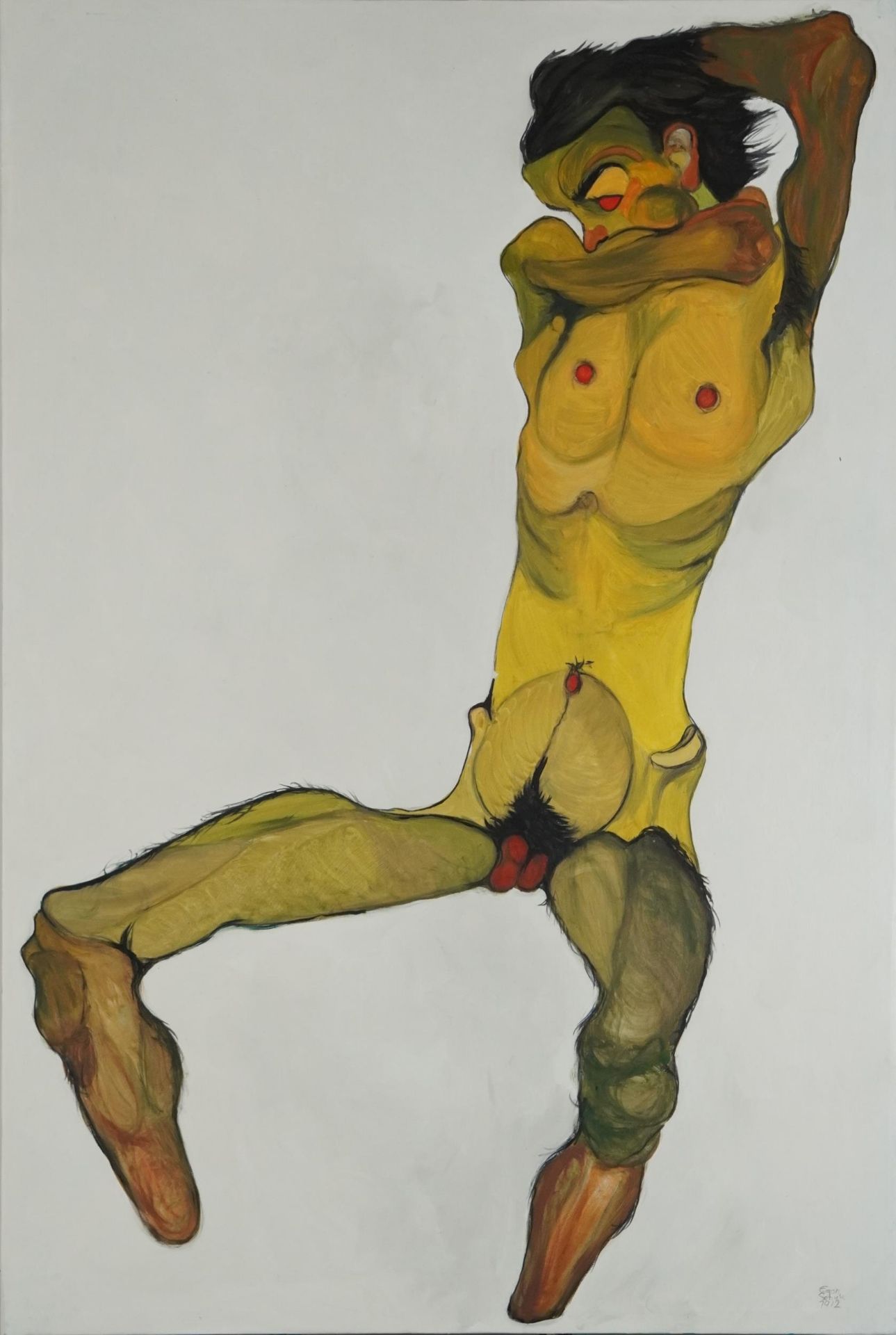 Clive Fredriksson, in the manner of Egon Schiele - Abstract composition, nude male, oil on canvas,