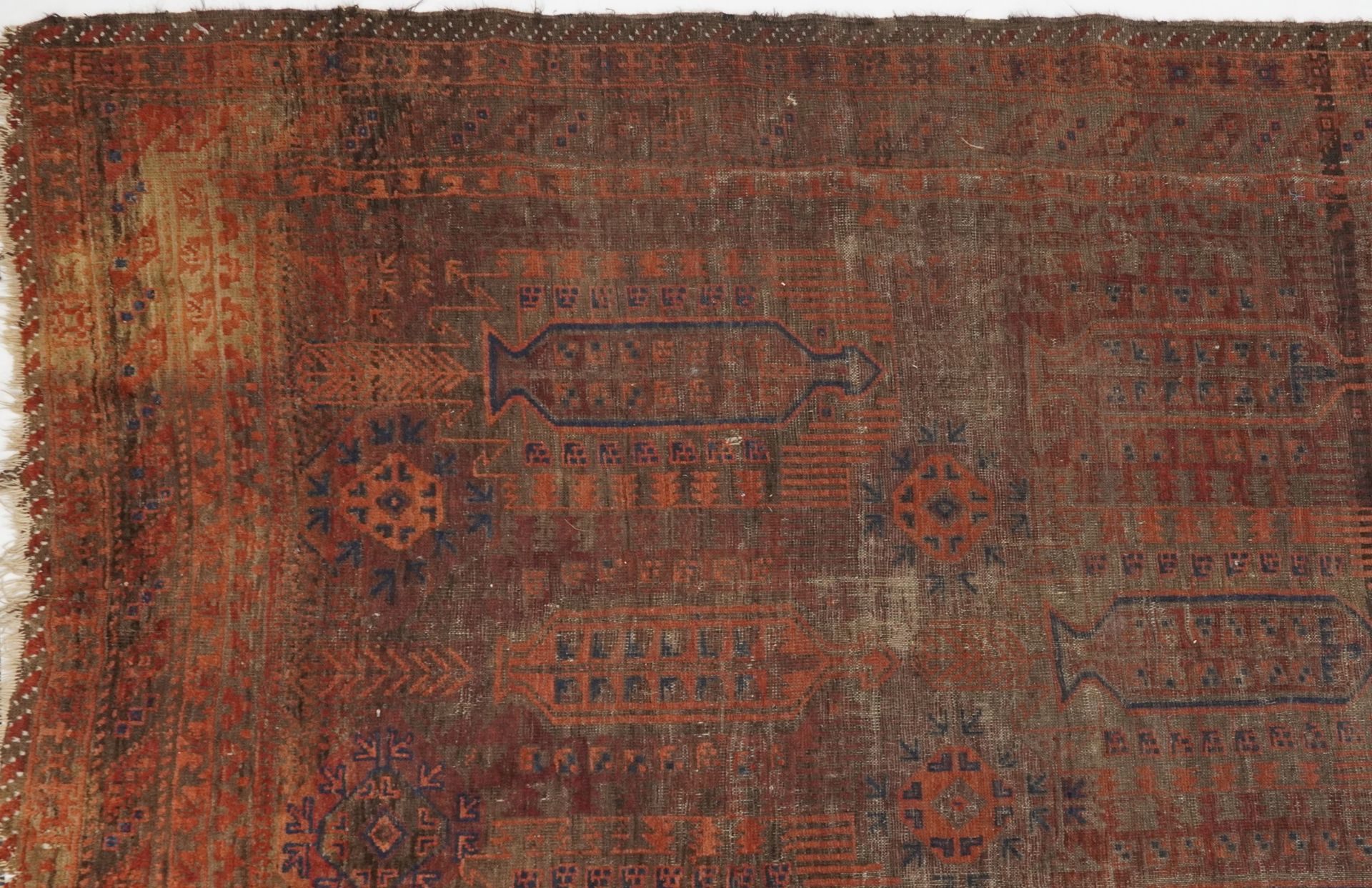 Antique Turkish carpet having an all over blue and red geometric design , 290cm x 206cm - Image 2 of 7