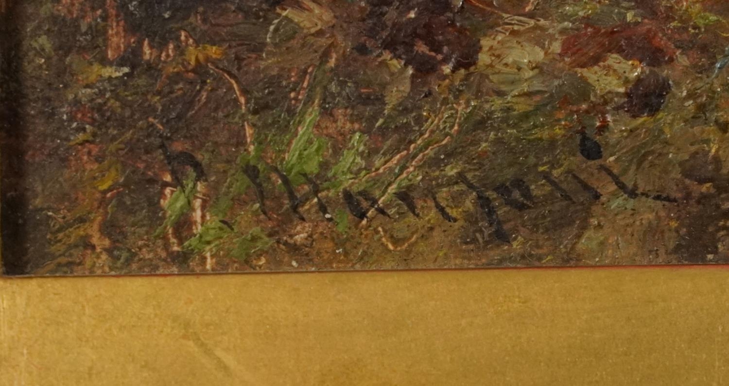 Woodland landscape with figure, oil on canvas, indistinctly signed, C Halford, Camden Town stamp - Image 6 of 10