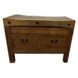 Victorian pine butcher's block with two drawers to the base, 90cm H x 122cm W x 61cm D