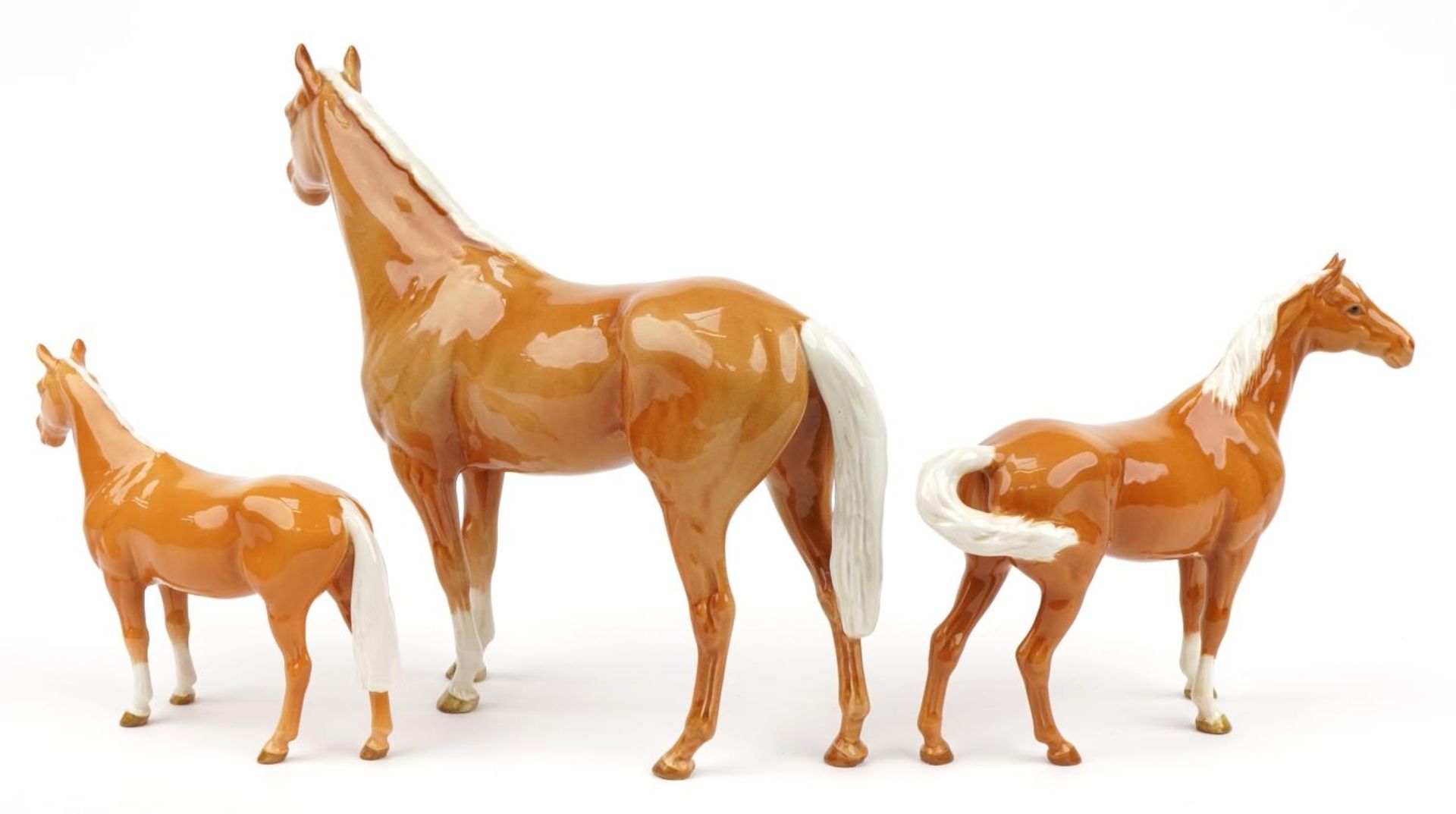 Three graduated Beswick tan horses, the largest 35cm in length - Image 4 of 8