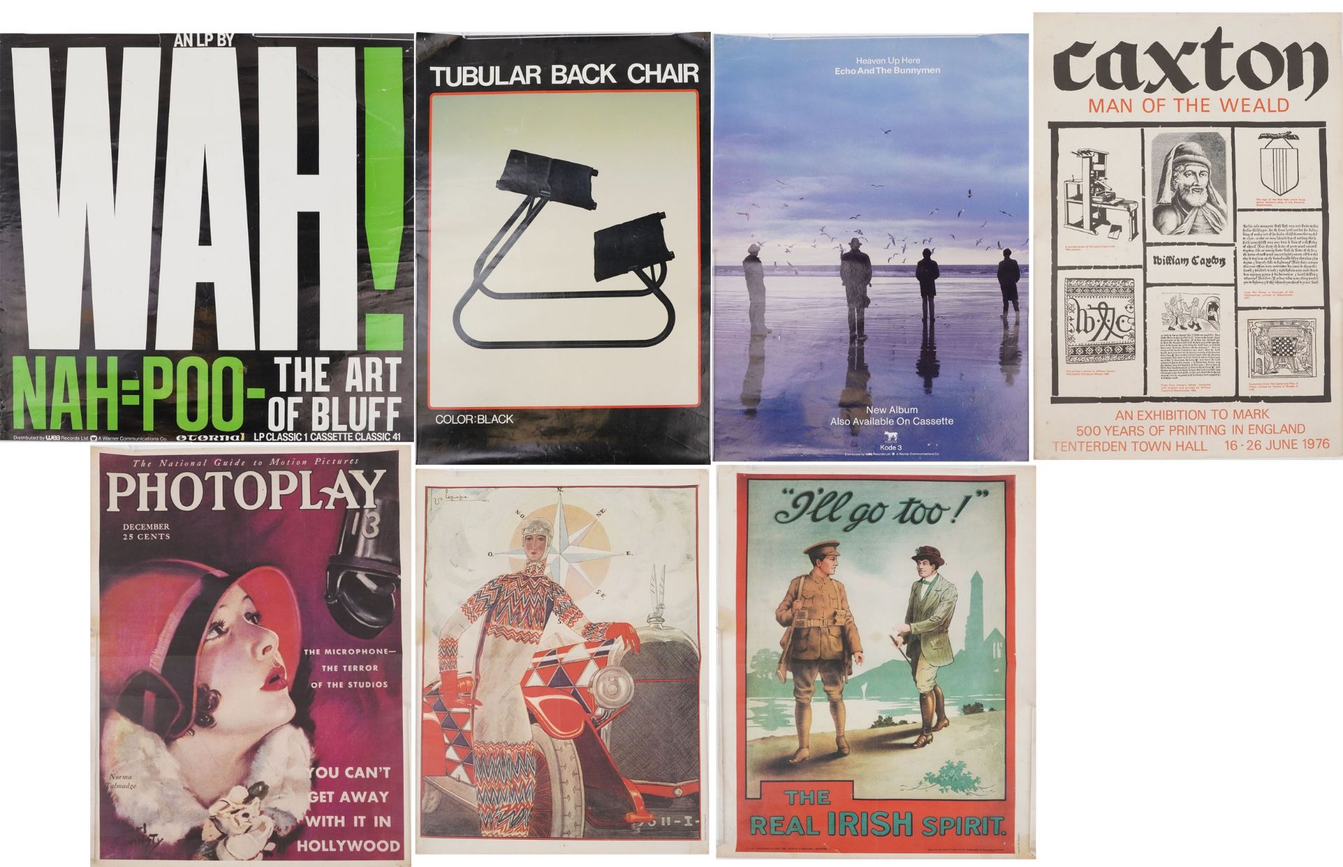 Seven vintage and later posters including Vogue, Caxton Man of the Weald Exhibition June 1976 and